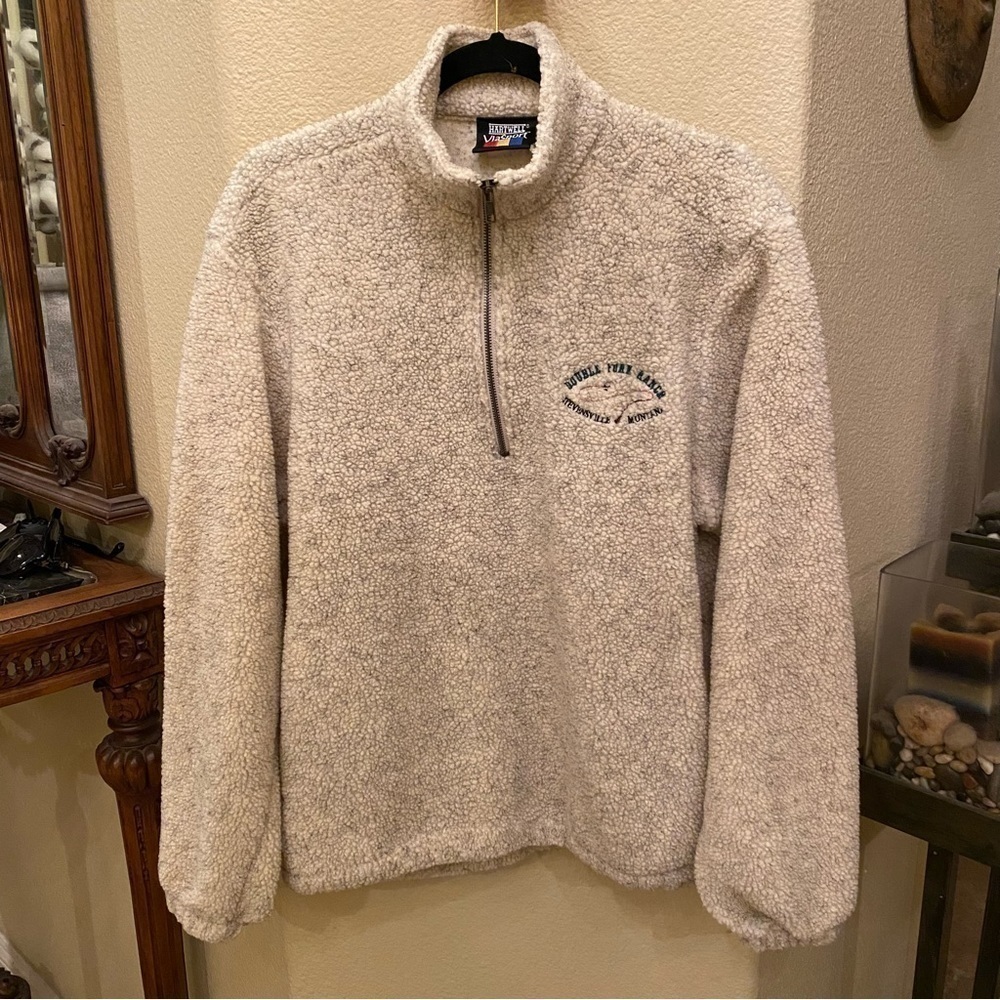Vintage HARTWELL VIASPORT 3/4 Zip Cream Stevensville Montana Sweater Size Small